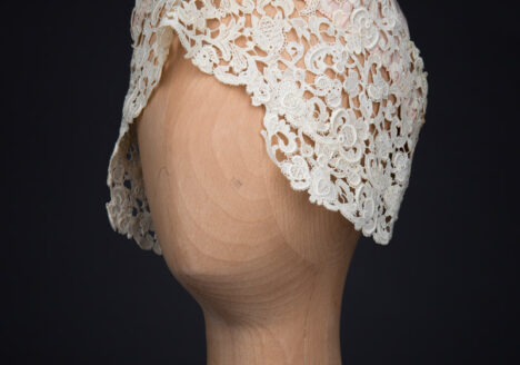 Guipure Lace & Silk Boudoir Cap, c.1920s, Great Britain. The Underpinnings Museum. Photography by Tigz Rice