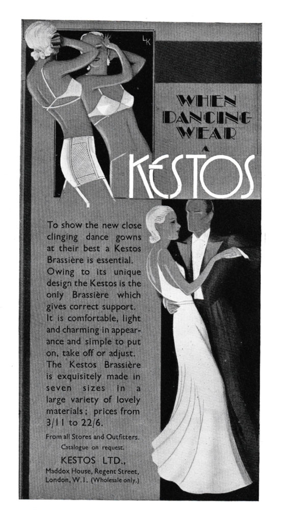 'When Dancing Wear A Kestos' Brassiere Advertisement, 1932, Great Britain. The Underpinnings Museum