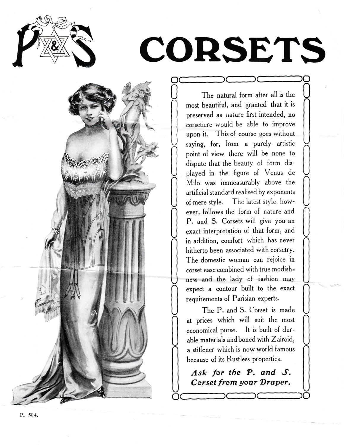 P&S Corsets Advertisement, c. 1910s, Great Britain. The Underpinnings Museum