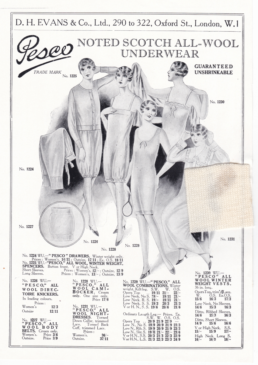 Woolen Underwear Catalogue & Sample Cards By D. H. Evans & Co., c. 1920s, Great Britain The Underpinnings Museum