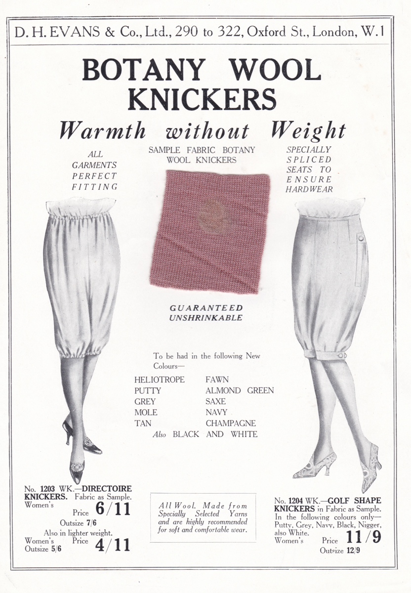 Woolen Underwear Catalogue & Sample Cards By D. H. Evans & Co., c. 1920s, Great Britain The Underpinnings Museum