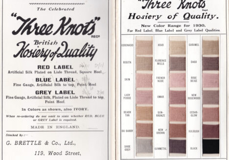 Three Knots Hosiery Colour Sample Card, 1930, Great Britain. The Underpinnings Museum