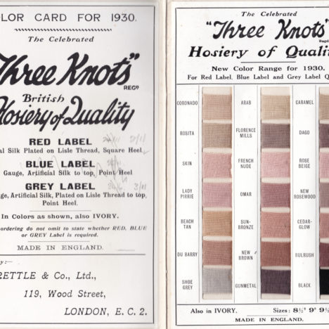 Three Knots Hosiery Colour Sample Card, 1930, Great Britain. The Underpinnings Museum