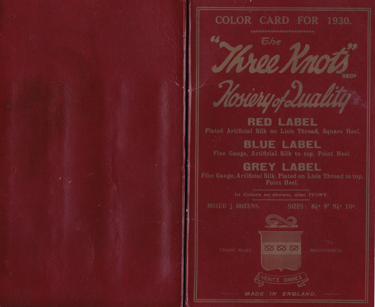 Three Knots Hosiery Colour Sample Card, 1930, Great Britain. The Underpinnings Museum
