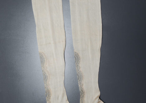 Cream Silk Stockings With Lace Inserts, c. 1900s, USA. The Underpinnings Museum. Photography by Tigz Rice