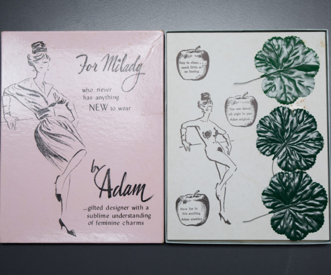 Novelty Fig Leaf Pastie & Merkin Gift Set, 1962, USA. The Underpinnings Museum. Photography by Tigz Rice