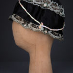 Black Silk Boudoir Cap With Machine Embroidered Trim & Ribbonwork, c. 1930s, Great Britain. The Underpinnings Museum. Photography by Tigz Rice