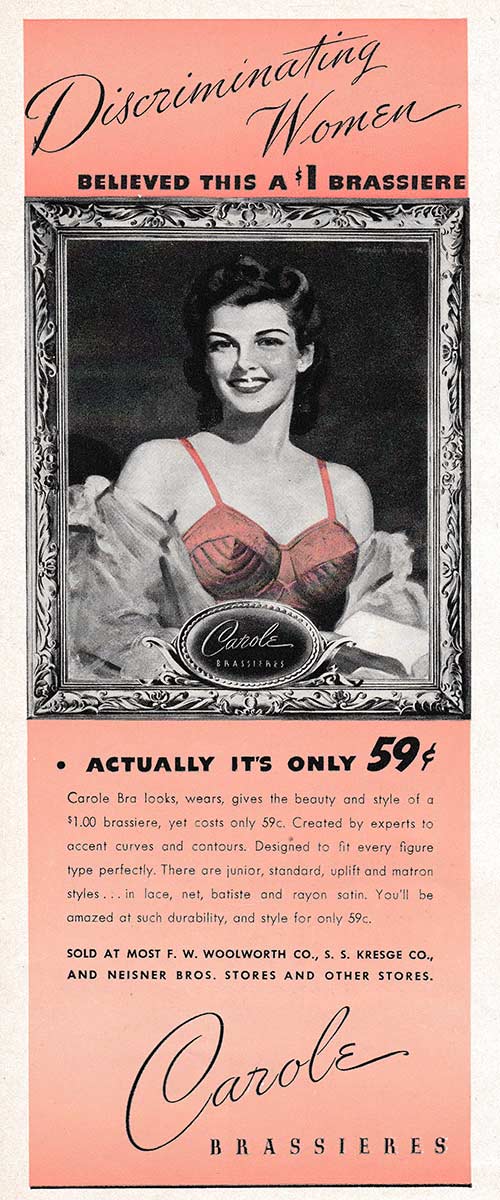 'Discriminating Women' Advertisement By Carole Brassieres, c. 1940s, USA. The Underpinnings Museum