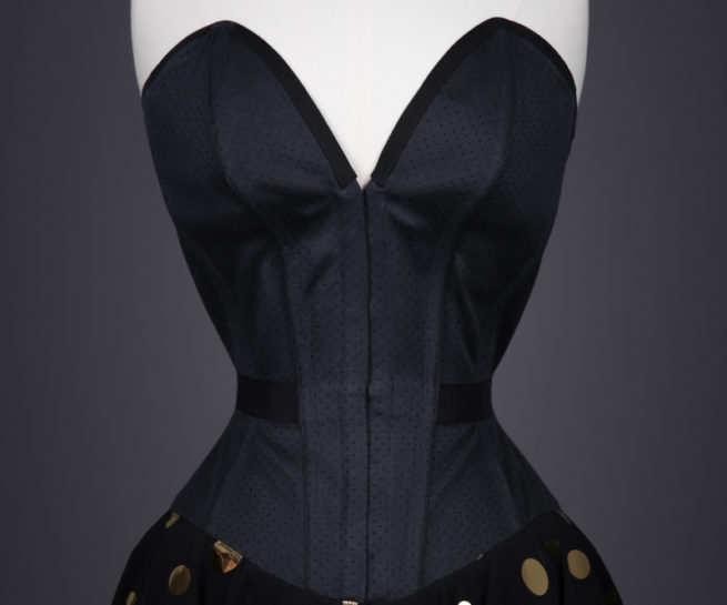 Polkadot Peplum Plunge Overbust Corset By Pop Antique, 2015, USA. The Underpinnings Museum. Photography by Tigz Rice.