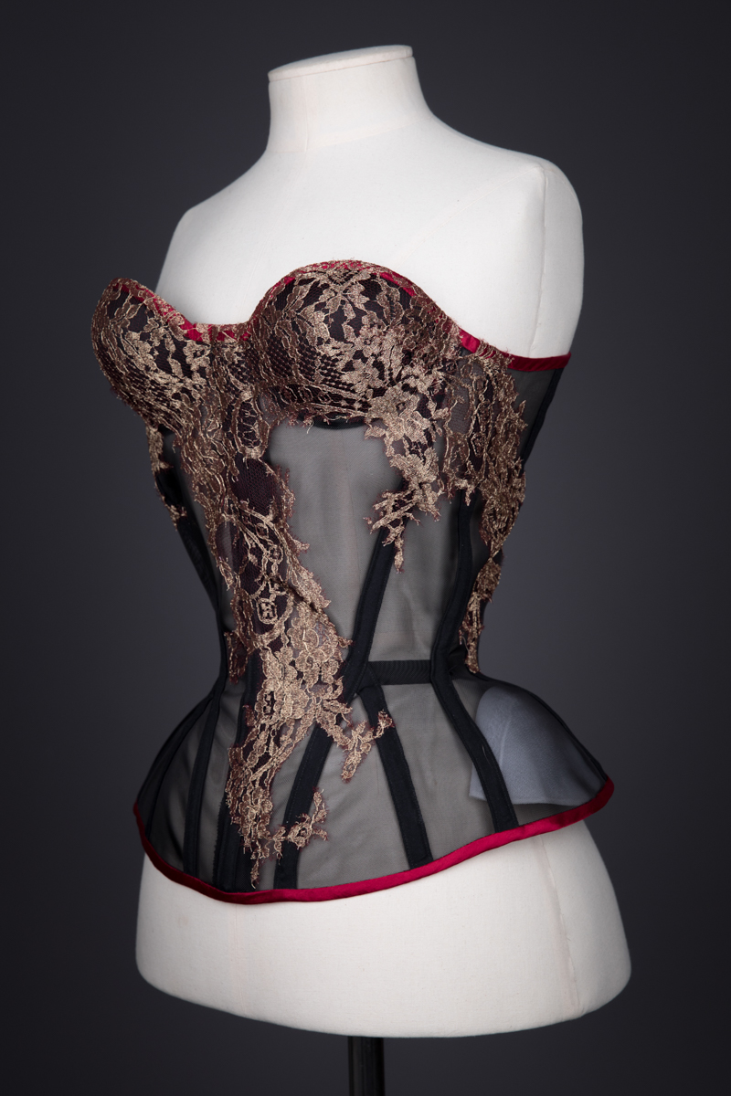 Sheer Corset With Cups & Lace Appliqué By Sparklewren, c. 2012, United Kingdom. The Underpinnings Museum. Photography by Tigz Rice