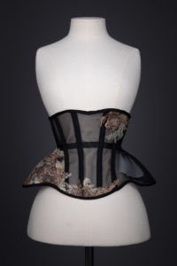 Sheer Underbust Corset With Lace Appliqué & Feathers By Sparklewren, c. 2013, United Kingdom. The Underpinnings Museum. Photography by Tigz Rice