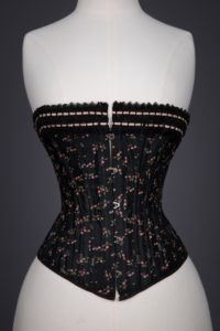 Floral Cotton Corset With Exposed Spiral Steel Bones & Ribbon Slot Lace Trim, c. 1900s, Germany. The Underpinnings Museum. Photography by Tigz Rice