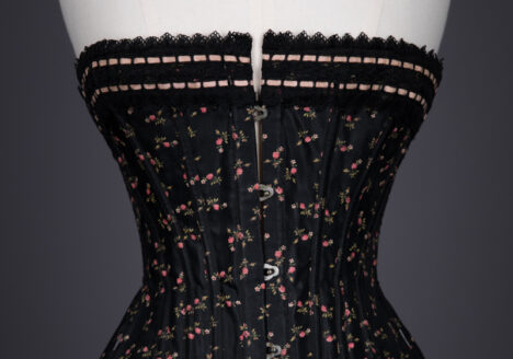 Floral Cotton Corset With Exposed Spiral Steel Bones & Ribbon Slot Lace Trim, c. 1900s, Germany. The Underpinnings Museum. Photography by Tigz Rice