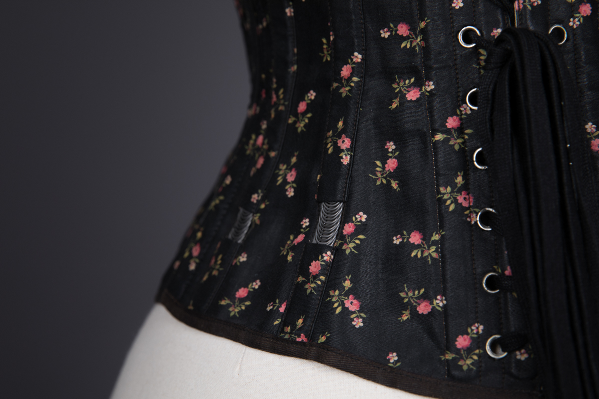 Floral Cotton Corset With Exposed Spiral Steel Bones & Ribbon Slot Lace Trim, c. 1900s, Germany. The Underpinnings Museum. Photography by Tigz Rice
