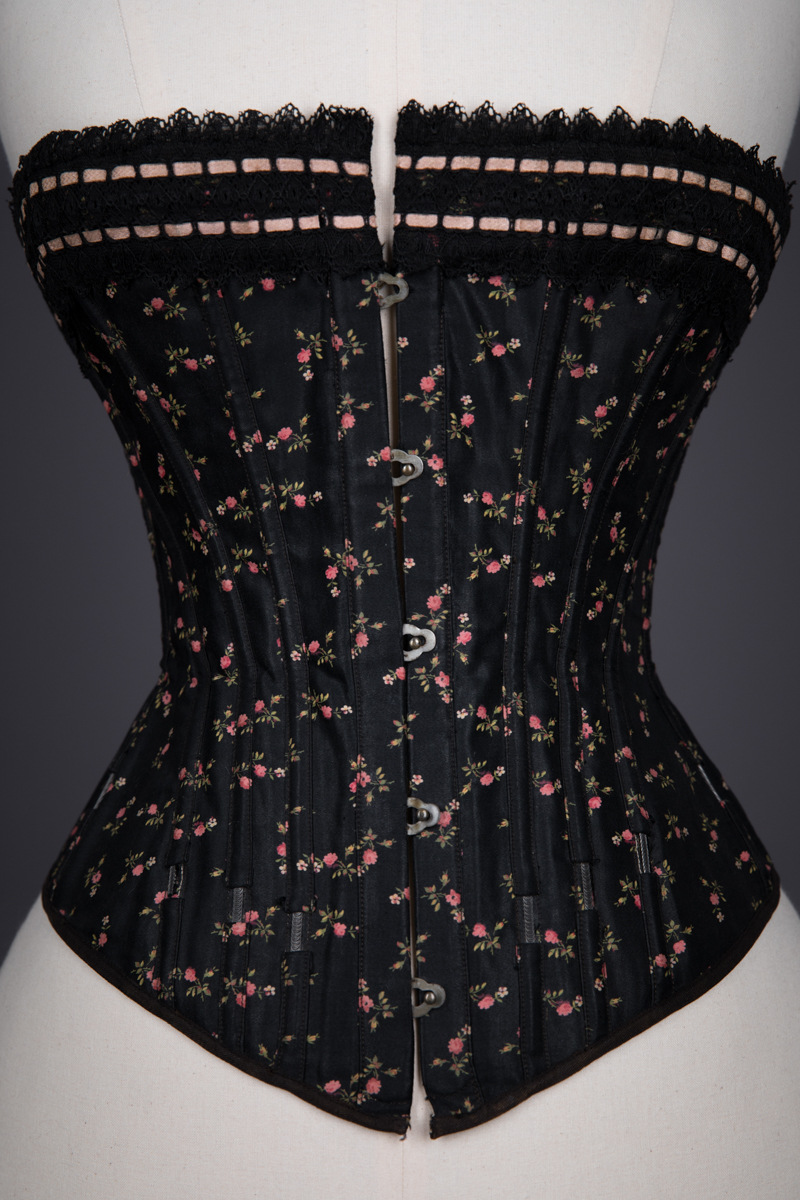 Floral Cotton Corset With Exposed Spiral Steel Bones & Ribbon Slot Lace Trim, c. 1900s, Germany. The Underpinnings Museum. Photography by Tigz Rice