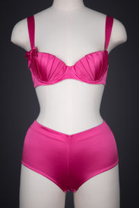 'Chocolate Box' Pleated Satin Bra & Knicker Set By Miss Lala Presents, 2008, Made in China, Designed in the UK. The Underpinnings Museum. Photography by Tigz Rice.