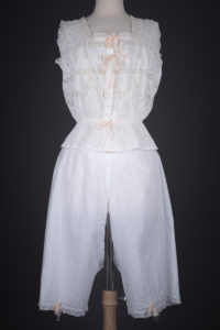 Embroidered Cotton Lawn Corset Cover & Split Drawers, c. 1880s-1890s, Great Britain. The Underpinnings Museum. Photography by Tigz Rice.