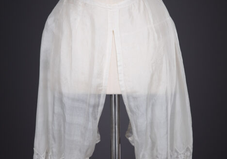 Silk Habotai Split Drawers With Embroidery, Lace & Silk Ribbon Slot Trim, c. 1910s, Great Britain. The Underpinnings Museum. Photography by Tigz Rice.
