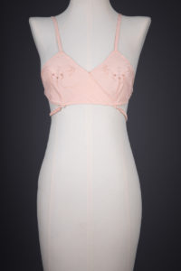 Embroidered Silk Crepe Kestos Style Bra, c. 1930s, Great Britain. The Underpinnings Museum. Photography by Tigz Rice