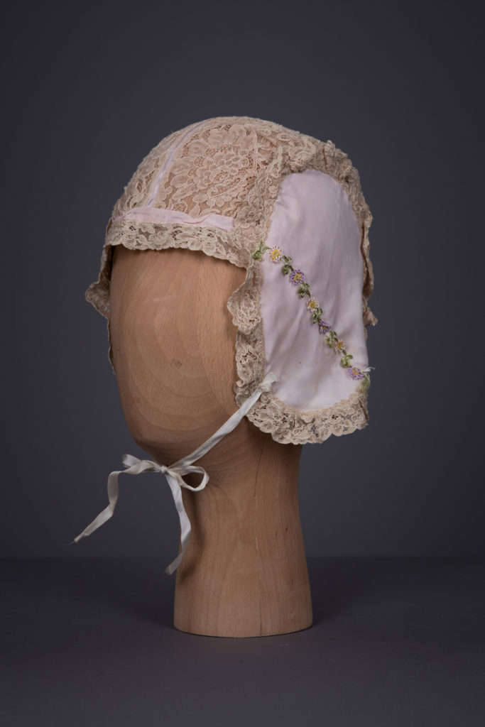 Lace & Celanese Boudoir Cap With Floral Trims, c. 1930s, Great Britain. The Underpinnings Museum. Photography by Tigz Rice.