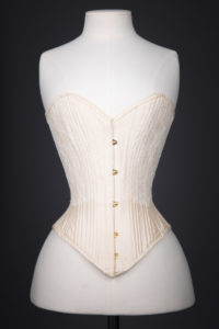 Champagne Silk & Lace Sweetheart Overbust Corset By Sparklewren, c. 2011, United Kingdom. The Underpinnings Museum. Photography by Tigz Rice