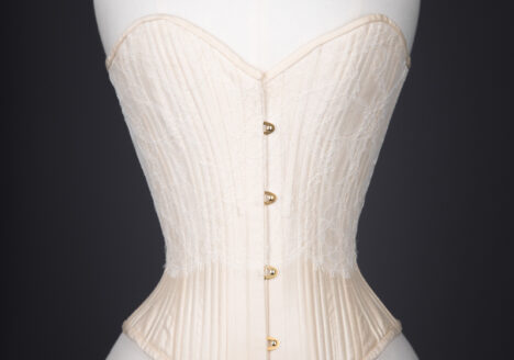Champagne Silk & Lace Sweetheart Overbust Corset By Sparklewren, c. 2011, United Kingdom. The Underpinnings Museum. Photography by Tigz Rice