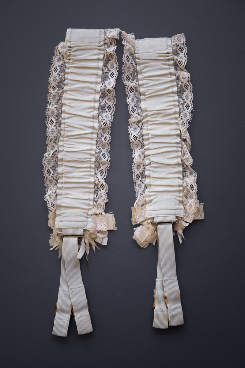 Watered Silk & Elastic Hose Supporters With Gilded Suspender Clips, c. 1890s, USA. The Underpinnings Museum. Photography by Tigz Rice.