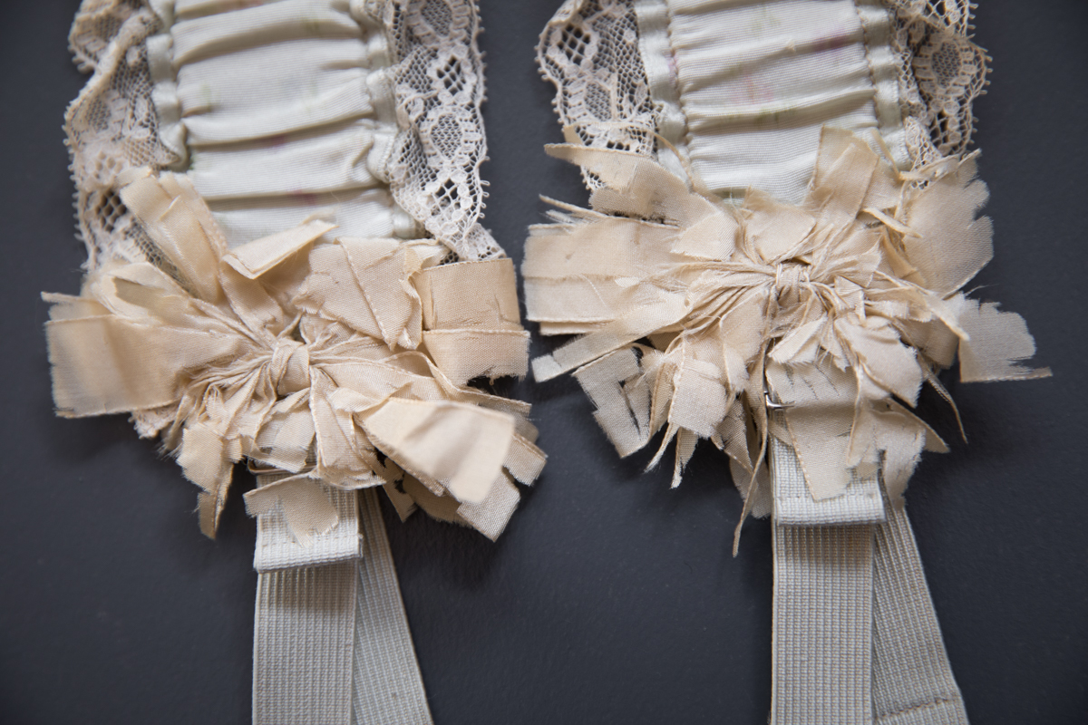 Watered Silk & Elastic Hose Supporters With Gilded Suspender Clips, c. 1890s, USA. The Underpinnings Museum. Photography by Tigz Rice.