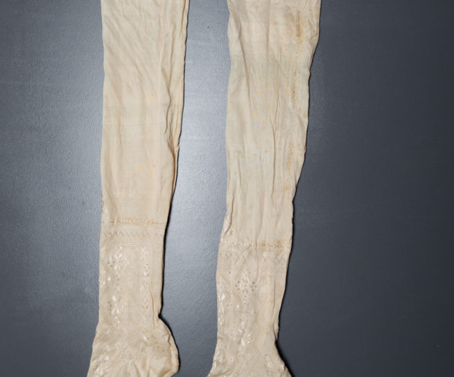 Embroidered & Monogrammed Cream Silk Stockings