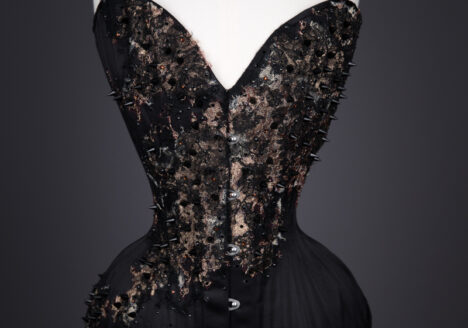 'Burning Coals' Silk & Lace Appliqué Overbust Corset By Sparklewren, 2012, United Kingdom. The Underpinnings Museum. Photography by Tigz Rice.