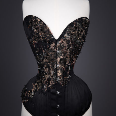 'Burning Coals' Silk & Lace Appliqué Overbust Corset By Sparklewren, 2012, United Kingdom. The Underpinnings Museum. Photography by Tigz Rice.
