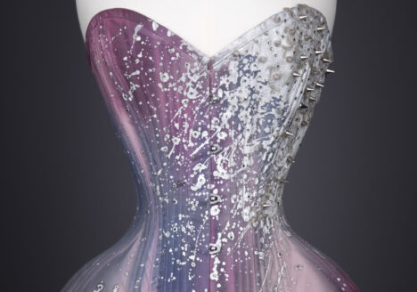'Nebula' Painted Cotton Coutil Corset By Sparklewren, 2014, UK. The Underpinnings Museum. Photography by Tigz Rice.