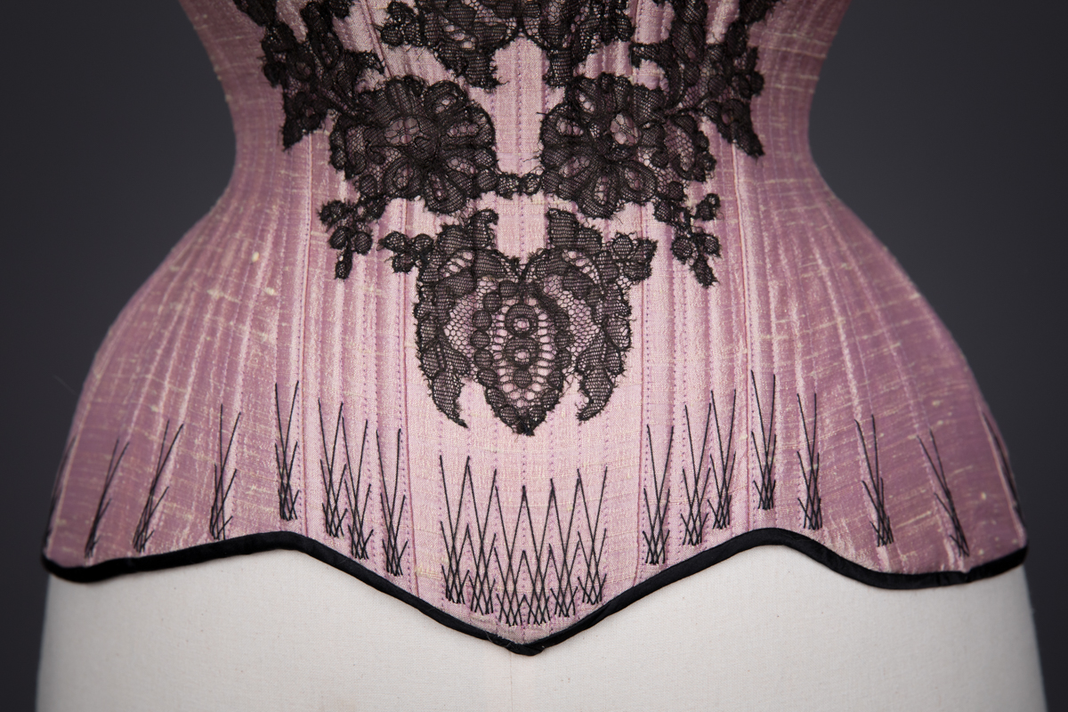 Silk Dupion & Lace Appliqué Overbust Corset By Sparklewren, c. 2011, UK. The Underpinnings Museum. Photography by Tigz Rice.
