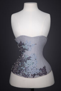 Herringbone Coutil & Lace Appliqué 'Jay' Underbust Corset By Sparklewren, c. 2015, UK. The Underpinnings Museum. Photography by Tigz Rice.