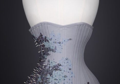 Herringbone Coutil & Lace Appliqué 'Jay' Underbust Corset By Sparklewren, c. 2015, UK. The Underpinnings Museum. Photography by Tigz Rice.