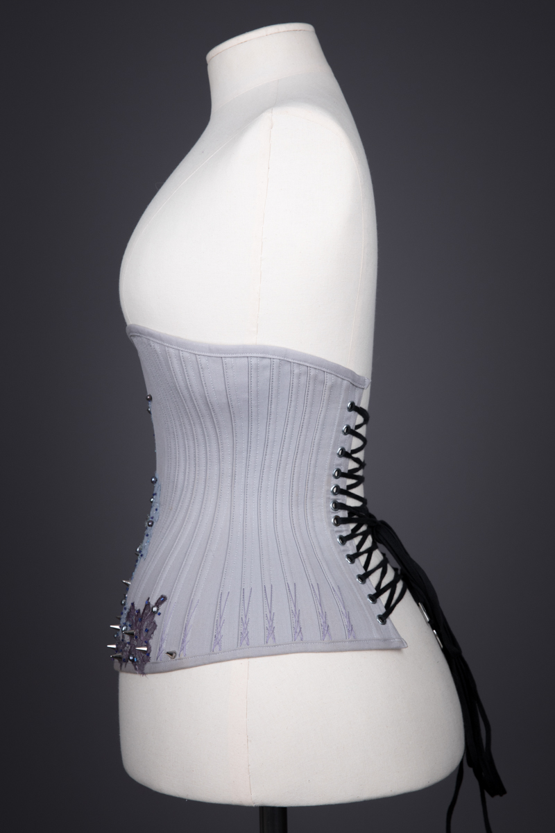 Herringbone Coutil & Lace Appliqué 'Jay' Underbust Corset By Sparklewren, c. 2015, UK. The Underpinnings Museum. Photography by Tigz Rice.