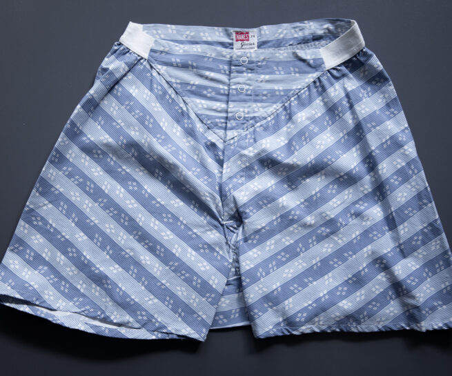 'Givvies' Bias Cut Cotton Boxers By Hanes, c. 1950s, USA. The Underpinnings Museum. Photography by Tigz Rice.