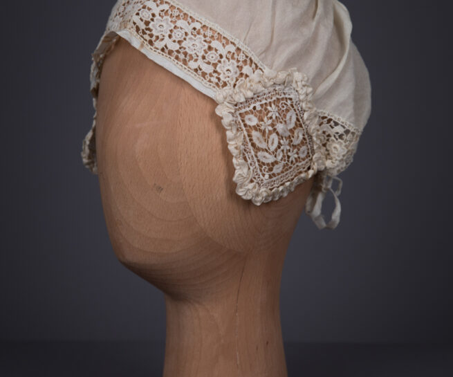 Silk Habotai & Chemical Lace Boudoir Cap With Ribbonwork, c. 1910s, Unknown. Photography by Tigz Rice. The Underpinnings Museum.
