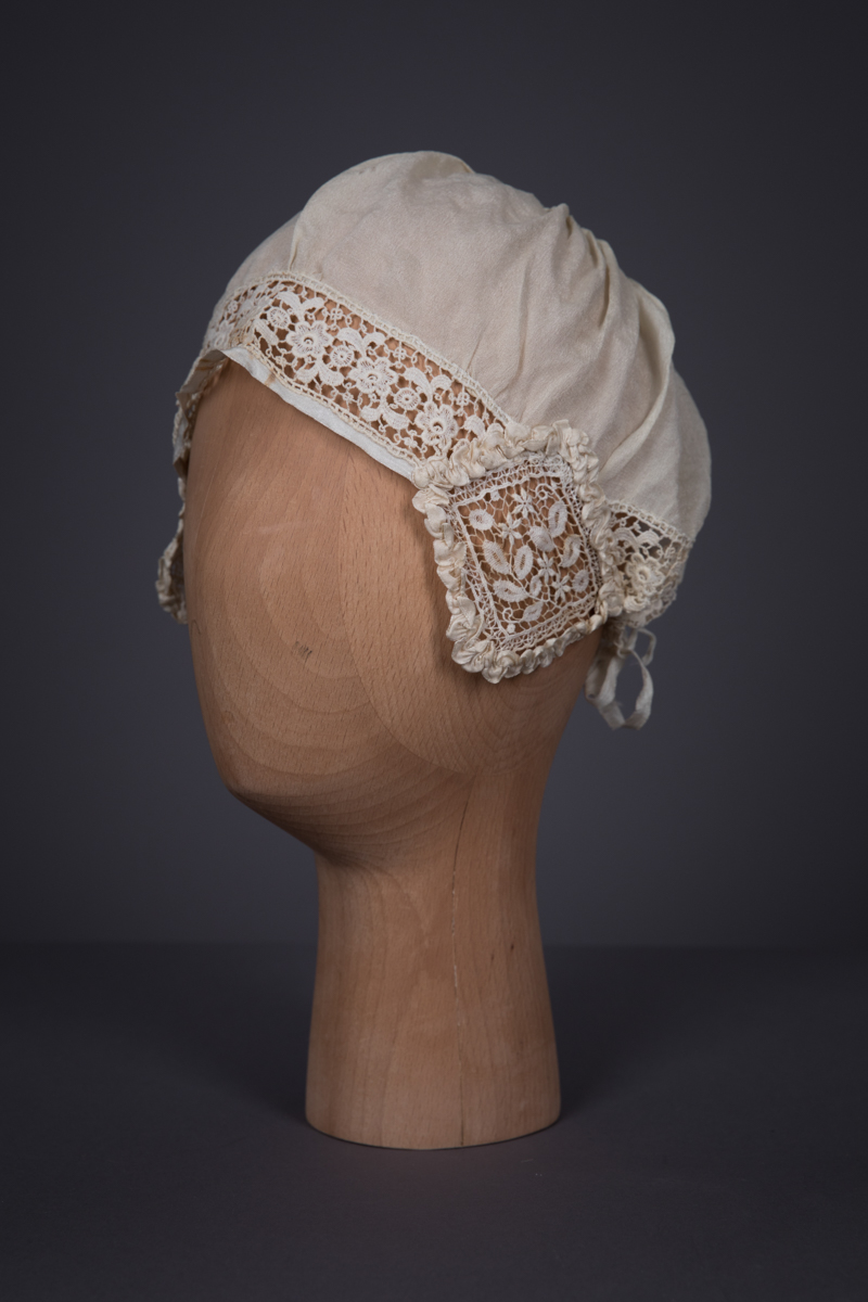 Silk Habotai & Chemical Lace Boudoir Cap With Ribbonwork, c. 1910s, Unknown. Photography by Tigz Rice. The Underpinnings Museum.