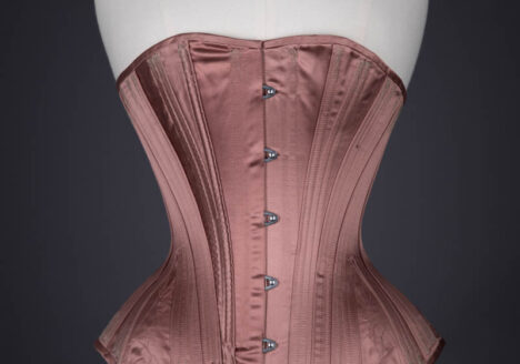 Satin Midbust Corset With Quilted Gores By Sparklewren, begun in 2016 and finished in 2019, UK. The Underpinnings Museum. Photography by Tigz Rice.