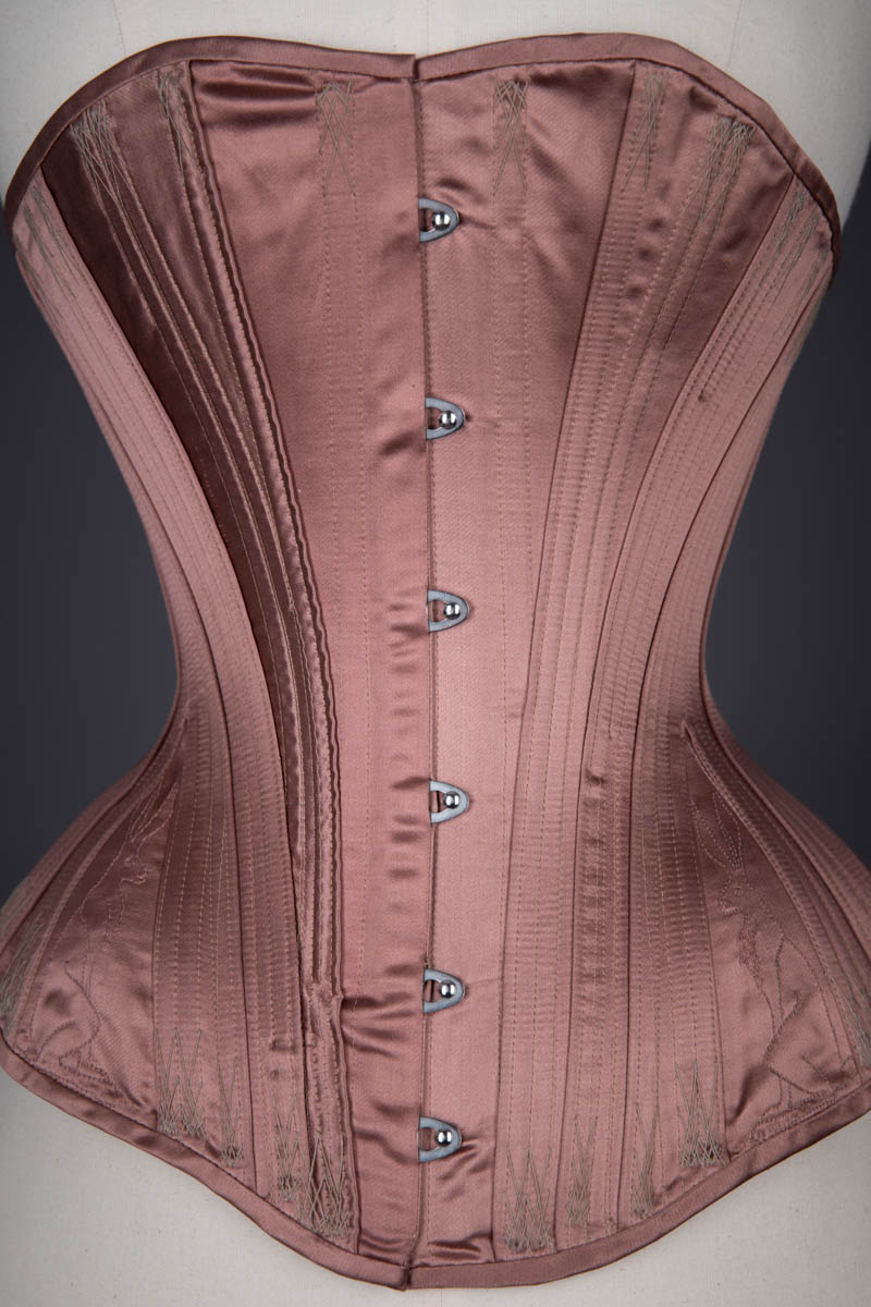 Satin Midbust Corset With Quilted Gores By Sparklewren, begun in 2016 and finished in 2019, UK. The Underpinnings Museum. Photography by Tigz Rice.