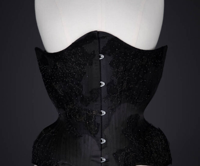 Tjarn Silk & Lace Appliqué Underbust Corset By Sparklewren, 2014, United Kingdom. The Underpinnings Museum. Photography by Tigz Rice