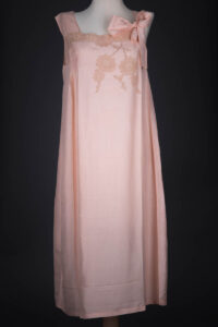 Monogrammed Silk Nightgown With Lace Appliqué & Shoulder Bow, c. 1920s, Great Britain. The Underpinnings Museum. Photography by Tigz Rice.