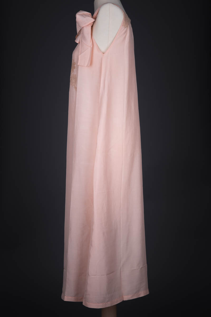 Monogrammed Silk Nightgown With Lace Appliqué & Shoulder Bow, c. 1920s, Great Britain. The Underpinnings Museum. Photography by Tigz Rice.