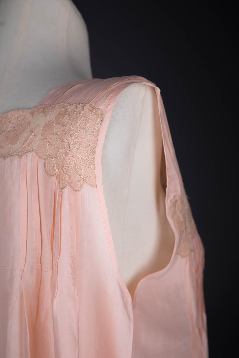 Monogrammed Silk Nightgown With Lace Appliqué & Shoulder Bow, c. 1920s, Great Britain. The Underpinnings Museum. Photography by Tigz Rice.