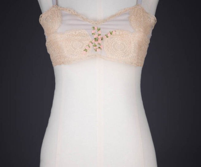 Silk Chiffon & Appliquéd Lace Bandeau Bra With Rosette Trim