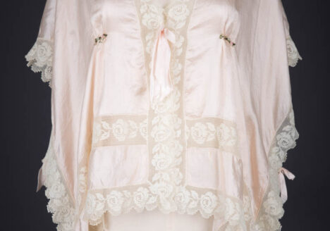 Pale Pink Habotai Silk & Filet Lace Bed Jacket, c. 1920s, USA. The Underpinnings Museum. Photography by Tigz Rice