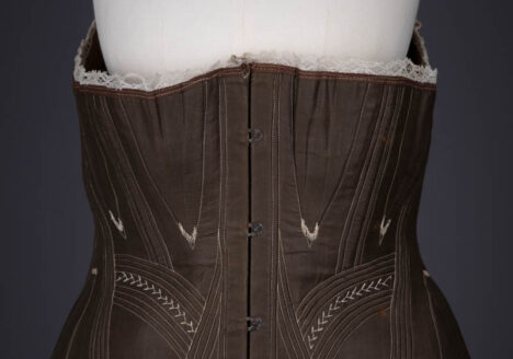 Brown Cotton Corded & Gored Corset, c. 1860s, Great Britain. The Underpinnings Museum. Photography by Tigz Rice.