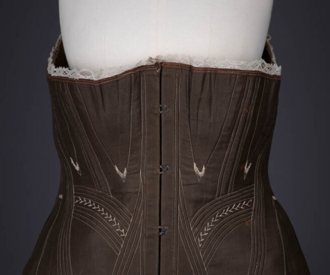 Brown Cotton Corded & Gored Corset, c. 1860s, Great Britain. The Underpinnings Museum. Photography by Tigz Rice.