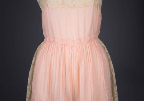 Peach Pleated Silk Crepe & Machine Embroidered Lace Step In, c. 1920s, Great Britain. The Underpinnings Museum. Photography by Tigz Rice